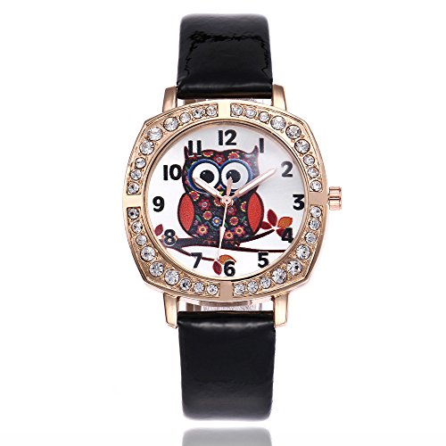 Ladies Watch Meng Owl Cartoon Watch Square Dial con Diamantes,Golden - Mujer Hombre Pasos LOL niñas Cocina Relojes mujerwatch