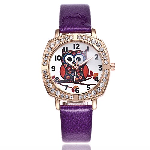 Ladies Watch Meng Owl Cartoon Watch Square Dial con Diamantes,Golden - Mujer Hombre Pasos LOL niñas Cocina Relojes mujerwatch