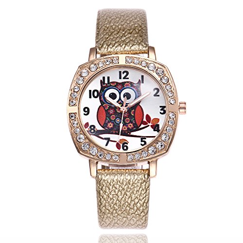 Ladies Watch Meng Owl Cartoon Watch Square Dial con Diamantes,Golden - Mujer Hombre Pasos LOL niñas Cocina Relojes mujerwatch