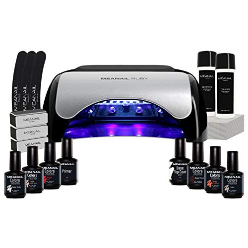 Lampara UV y LED 48W - Set Completo Secador de Uñas Gel Manicura y Pedicura - Kit Edition Ruby con 6 esmaltes semipermanentes para uñas - Cruelty free, Meanail Paris