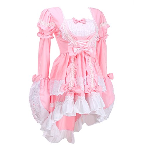 LATH.PIN Disfraz cosplay de lolita gótica para mujer, vestido de Cosplay para Mujer, disfraz de carnaval de chica del servicio rosa Rosa talla única