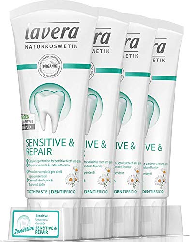 lavera Pasta De Dientes Sensible Y Reparación ∙ Vegano ✔ Pasta Dentífrica biológico ✔ Cosméticos naturales 100% certificados ✔ 4 Recipientes de 75 ml - Total: 300 ml