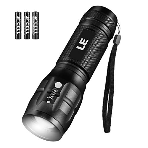 LE Linterna LED CREE Zoomable, Foco ajustable, Linterna de Mano Resistencia al agua, Linternas Antorcha Pilas AAA Incluidas Portátil Durable Robusto para Ciclismo Camping Montañismo