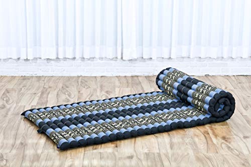 Leewadee Colchoneta Thai Enrollable, 200x76x5 cm, Colchón De Invitados Esterilla De Yoga Futon Masaje Thai Colchoneta De Dormir Orgánico Naturalmente Ecológico, Capok, Azul