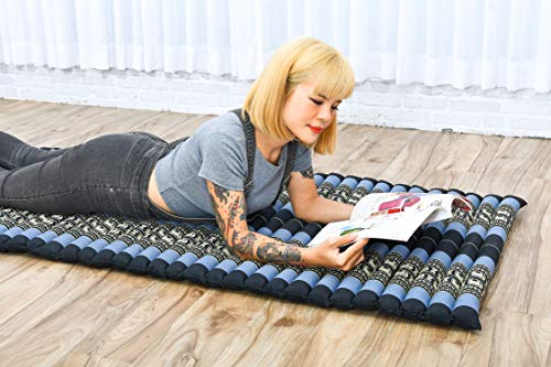 Leewadee Colchoneta Thai Enrollable, 200x76x5 cm, Colchón De Invitados Esterilla De Yoga Futon Masaje Thai Colchoneta De Dormir Orgánico Naturalmente Ecológico, Capok, Azul