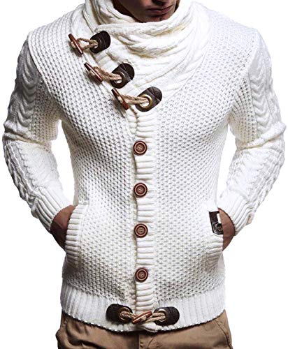 Leif Nelson Hombres Chaqueta de Punto con Cuello Chal LN-4195 Blanco Small