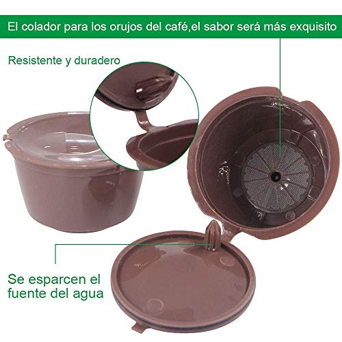 Letilio Filtros Cápsulas de Café puede rellenar reutilizar para Dolce Gusto Cafetera fuerte al menos 160 veces de usos para reemplazo,6 pcs con 2 cucharón de plástico y 2 cepillo de limpieza