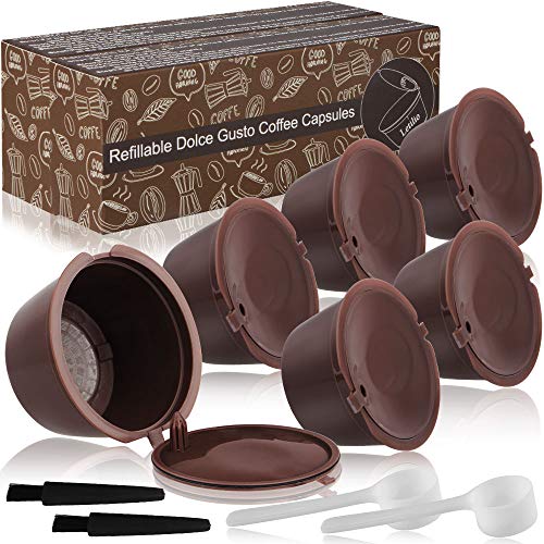 Letilio Filtros Cápsulas de Café puede rellenar reutilizar para Dolce Gusto Cafetera fuerte al menos 160 veces de usos para reemplazo,6 pcs con 2 cucharón de plástico y 2 cepillo de limpieza