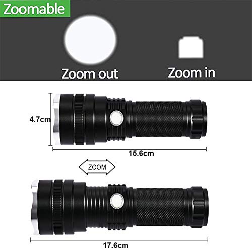 Linterna LED Recargable Alta Potencia XHP50 Linternas USB, LUXNOVAQ 6000 Lumen Zoom Torches Flashlight Tactical Impermeable EDC Luz Linterna de Mano con Batería y 3 Modos para Acampada Senderismo