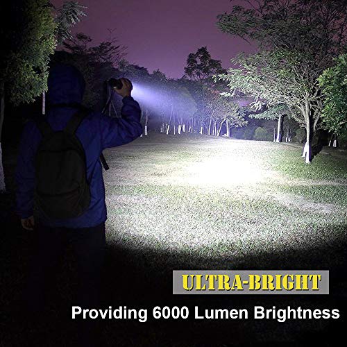 Linterna LED Recargable Alta Potencia XHP50 Linternas USB, LUXNOVAQ 6000 Lumen Zoom Torches Flashlight Tactical Impermeable EDC Luz Linterna de Mano con Batería y 3 Modos para Acampada Senderismo