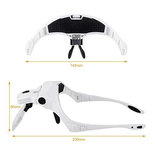 Locisne LED iluminado manos libres visor de lupa principal,(1.0X-3.5X) 5 lentes reemplazables Reparación de lentes aumento de auriculares para leer, lupa de joyas, reparación de relojes electrónicos