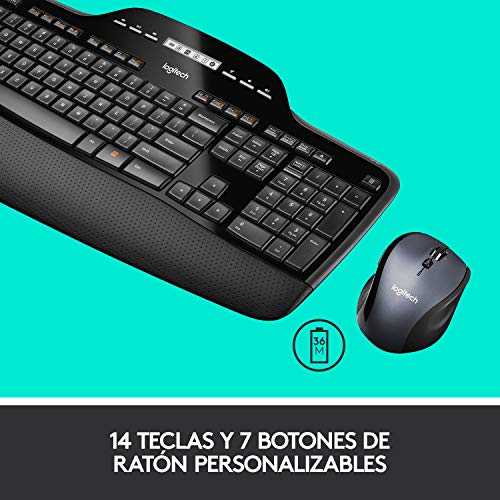 Logitech MK710 Combo Teclado y Ratón Inalámbrico para Windows, Conexión Inalámbrica 2,4 GHz, Ratón Inalámbrico, Teclas Multimedias, Batería de 3 Años, PC/Mac, QWERTY Español, color Negro