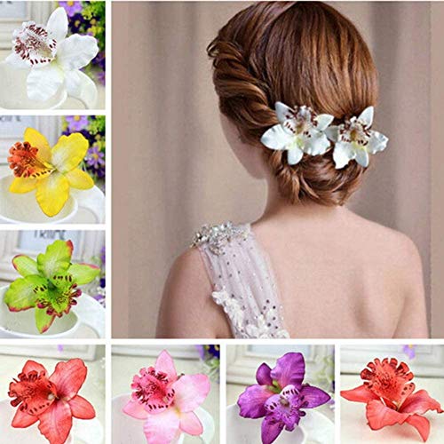 Longsing Clips de Pelo de Flor Hebillas de Pelo de Flor Pinza de Pelo de Doble Flor de Orquídea para Dama Mujer Niñas Boda Nupcial Accesorios para el Cabello 7 Paquete