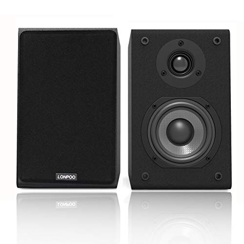 LONPOO LP42 Altavoces de estantería pasivos, Par de Altavoces de estantería,Hi-Fi Altavoz de 2 vías, 150W de Potencia, Woofer de 4", Bookself Speakers, Negro