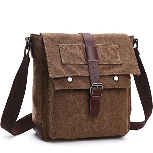 LOSMILE Hombres Lona Bolso de Bandolera La Bolsa de Mensajero Bolsa de Lona Bolsa de Hombro Messenger Bag. (M, Cafe)