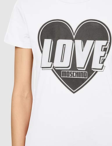 Love Moschino Short Sleeve Jersey Stretch T-Shirt_Heart & Turbo Logo Print Camiseta, Blanco (Optical White A00), 42 (Talla del Fabricante: 46) para Mujer