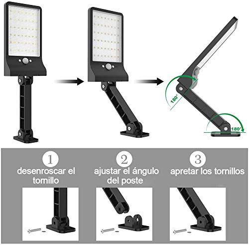 Luces solares al aire libre, Super brillante 48 LEDs, IP65 impermeable con control remoto, luces solares del sensor de movimiento con 3 modos para el jardín, camino, entrada (2PACK)