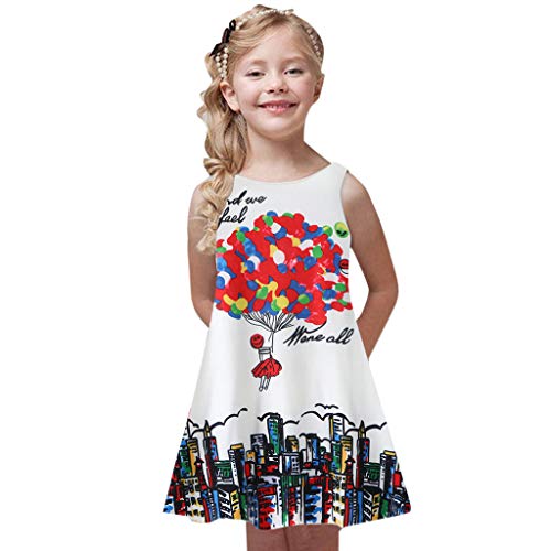 Luckycat Ropa Bebe Niña Verano 2019 Ropa Bebe Niña Vestido Bebe Ceremonia Vestido sin Mangas Impresión de Dibujos Animados en 3D Animados Vestidos 4-8 años