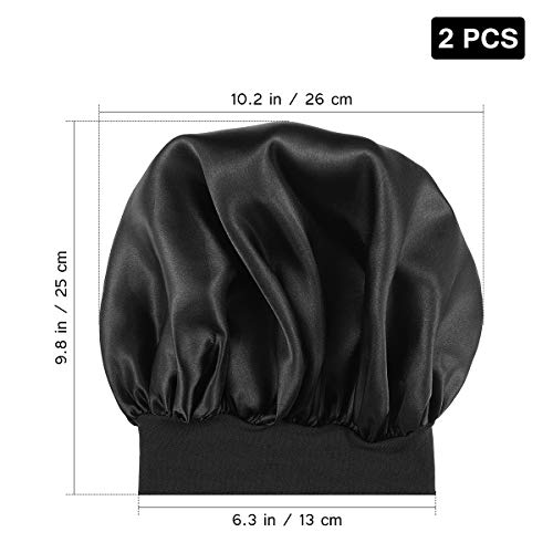 Lurrose 2pcs Sombrero de Gorro de Dormir de satén Banda Ancha Gorra de Noche Suave para Mujeres y Chicas (Negro)