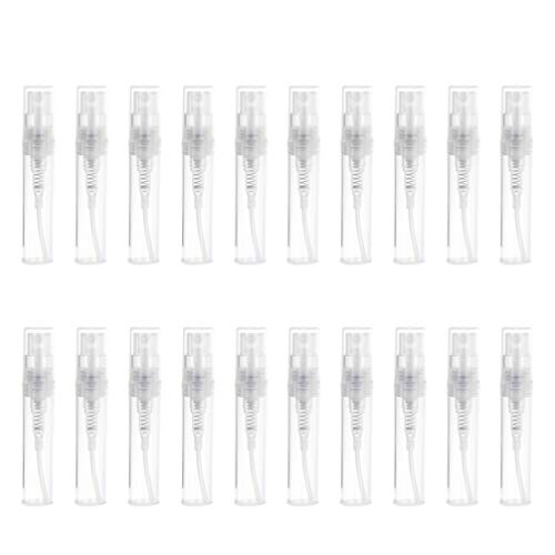 Lurrose 60pcs 3ml mini botellas de spray de plástico transparente atomizador de niebla vacía botellas vacías recargables para limpiar perfumes aceites esenciales de viaje