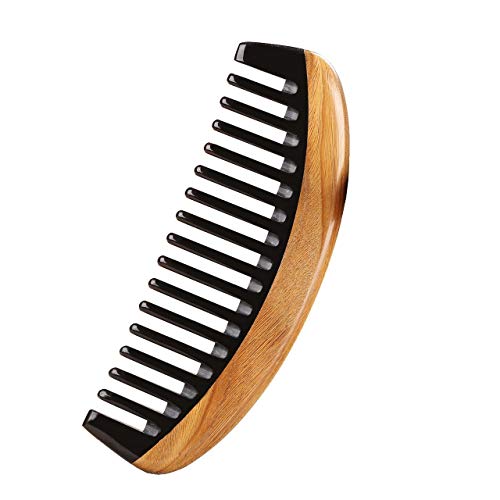 LWBTOSEE - Peine de madera de nim hecho a mano, de dientes finos, madera de sándalo verde antiestático para mujeres, hombres y niñas, peine para cabello grueso, rizado y ondulado