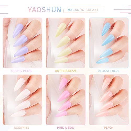 Macaron - Juego de esmaltes de uñas de gel Yao Shun, color blanco, rosa, morado, azul, amarillo, durazno, set de esmaltes de gel de 6 colores UV LED, kit de 8 ml cada uno