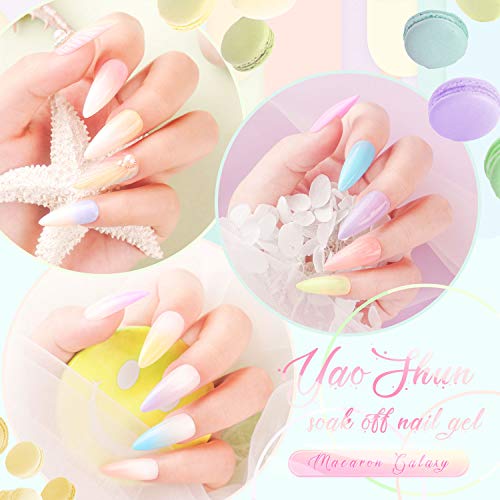 Macaron - Juego de esmaltes de uñas de gel Yao Shun, color blanco, rosa, morado, azul, amarillo, durazno, set de esmaltes de gel de 6 colores UV LED, kit de 8 ml cada uno