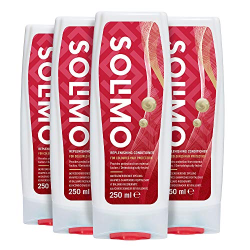 Marca Amazon - Solimo Acondicionador revitalizante protección para el cabello teñido - Paquete de 4 (4 Botellas x 250ml)