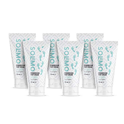 Marca Amazon - Solimo Crema de pies reparación profunda, ultrahidratante y desodorizante, perfume de menta, Paquete de 6 (6 x 75 ml)