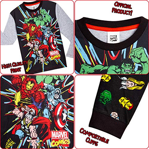 Marvel Avengers Pijama Niño, Pijamas Niños de Los Vengadores Superheroes Capitan America, Hulk, Iron Man y Thor, Conjunto de Dos Piezas Manga Larga, Regalos para Niños y Adolescentes (11-12 años)