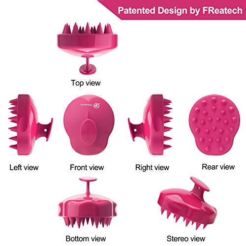 Masajeador Cuero Cabelludo, FReatech [Mojado & Seco] Masajeador Cabeza, Cepillo Pelo de Champú de Silicona Limpia las Raíces Pelo, Exfolia y Elimina Caspa, Promover Crecimiento del Pelo - Rojo