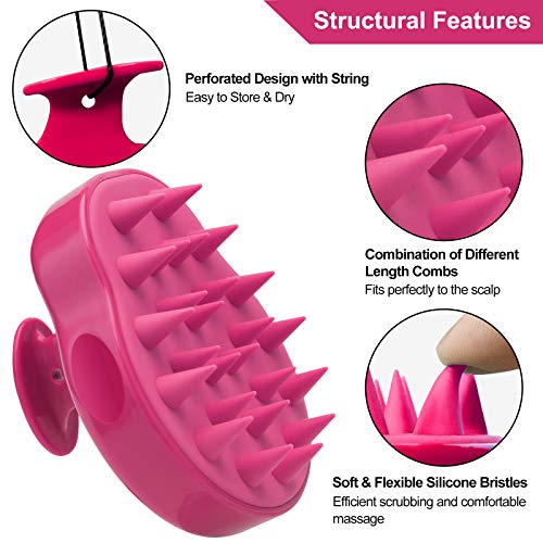 Masajeador Cuero Cabelludo, FReatech [Mojado & Seco] Masajeador Cabeza, Cepillo Pelo de Champú de Silicona Limpia las Raíces Pelo, Exfolia y Elimina Caspa, Promover Crecimiento del Pelo - Rojo