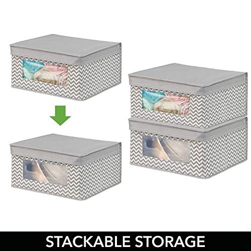 mDesign Juego de 4 cajas de tela – Cajas con tapa medianas – Ideal como organizador de juguetes o caja para guardar ropa – gris pardo