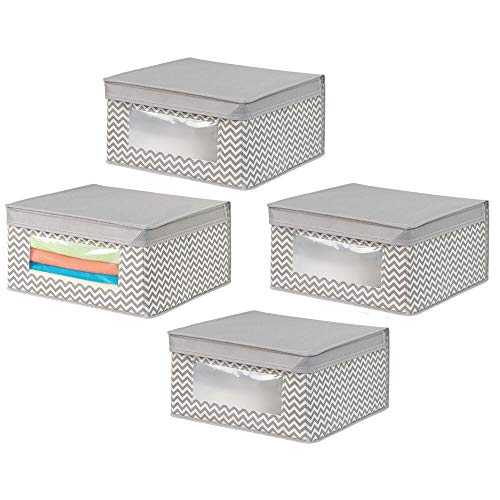 mDesign Juego de 4 cajas de tela – Cajas con tapa medianas – Ideal como organizador de juguetes o caja para guardar ropa – gris pardo