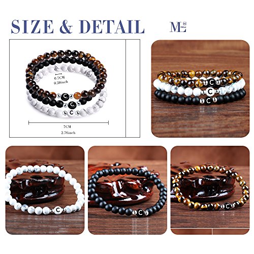 MicLee Nombre Pulsera de Amistad Hecha de Piedras Naturales con Cuentas de Letras de C, Juego de 3 Pulseras para Mujeres Hombre, con Caja de Regalo Tarjeta de Felicitación