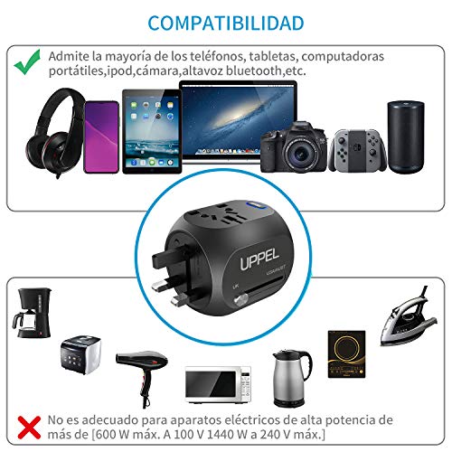 milool Adaptador Enchufe, Adaptador de Viaje Enchufe Universal Carga rápida Tres Puertos (2.4A) Seguridad de Doble fusibles para Enchufes con EU,AU,Asia,US,UK Acerca de 150 Países -(Negro)