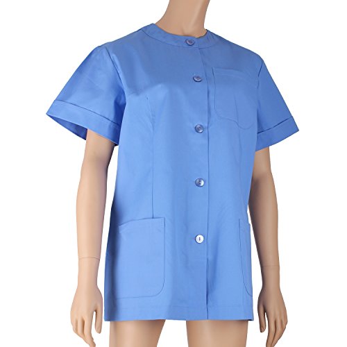 MISEMIYA - Casaca SEÑORA con BOTÓN Cuello Redondo Uniforme Laboral CLINICA Hospital Limpieza Veterinaria SANIDAD HOSTELERÍA- Ref.831 - XS, Celeste