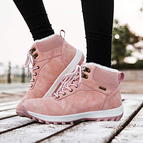 Mishansha Mujer Hombre Botas para Invierno con Forro de Piel Cálidas Zapatos para Caminar Senderismo y Trekking - Calentitas Cómodas Antideslizantes(Rosa, 39 EU)