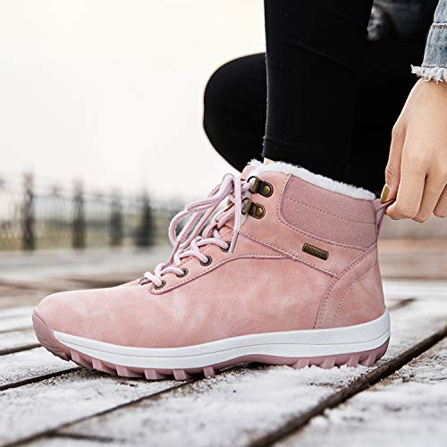 Mishansha Mujer Hombre Botas para Invierno con Forro de Piel Cálidas Zapatos para Caminar Senderismo y Trekking - Calentitas Cómodas Antideslizantes(Rosa, 39 EU)