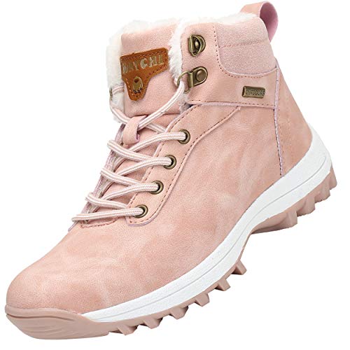 Mishansha Mujer Hombre Botas para Invierno con Forro de Piel Cálidas Zapatos para Caminar Senderismo y Trekking - Calentitas Cómodas Antideslizantes(Rosa, 39 EU)