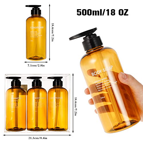 Miuse 3 botellas vacías de 500 ml, botellas de plástico de 17 oz con dispensador de jabón para baño o cocina, lociones, champú, acondicionador, gel de ducha