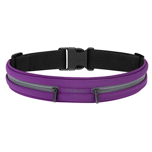 MoKo Riñoneras Belt Universal - Deportivo Cinturón de Correr con Cremallera y Prueba de Sudor para Ejercicios para iPhone 11, 11 Pro, 11 Pro MAX, Pixel 4, Pixel 4 XL, Galaxy S10 S10 Plus S10e, Morado