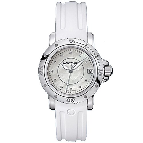 Montblanc Deporte femenino 103893 plata goma Swiss vestido de cuarzo reloj