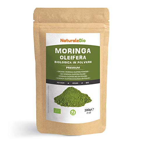 Moringa Oleifera Ecológica en Polvo [Calidad Premium] de 200g. Moringa Powder Organica, 100% Bio, Natural y Pura. Hojas Recogidas de la Planta de Moringa Oleífera. NaturaleBio