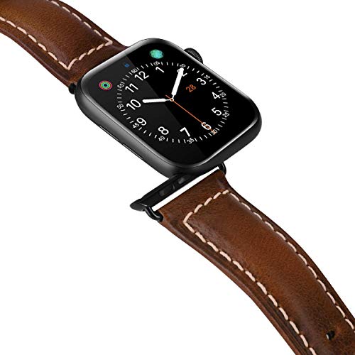 MroTech Compatible con iWatch Correa 42mm 44mm Watch Band Pulseras de Repuesto Piel Genuino Reemplazo para Series 5 & 4 3 2 1 Replacement Banda de Reloj con Hebilla Negra, 42/44 mm Antiguo Marrón