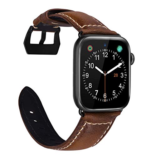 MroTech Compatible con iWatch Correa 42mm 44mm Watch Band Pulseras de Repuesto Piel Genuino Reemplazo para Series 5 & 4 3 2 1 Replacement Banda de Reloj con Hebilla Negra, 42/44 mm Antiguo Marrón