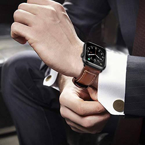 MroTech Compatible con iWatch Correa 42mm 44mm Watch Band Pulseras de Repuesto Piel Genuino Reemplazo para Series 5 & 4 3 2 1 Replacement Banda de Reloj con Hebilla Negra, 42/44 mm Antiguo Marrón