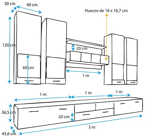 muebles bonitos – Mueble de salón con Chimenea de bioetanol Erica Blanco y Negro (2,90m)