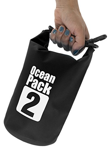 MyGadget Bolsa Estanca 2L - Bolsa Impermeable - Dry Bag Protección Waterproof Mochila para Viajes y Deportes cómo Kayak, Surf - Negro