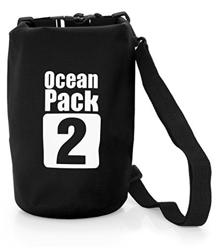 MyGadget Bolsa Estanca 2L - Bolsa Impermeable - Dry Bag Protección Waterproof Mochila para Viajes y Deportes cómo Kayak, Surf - Negro